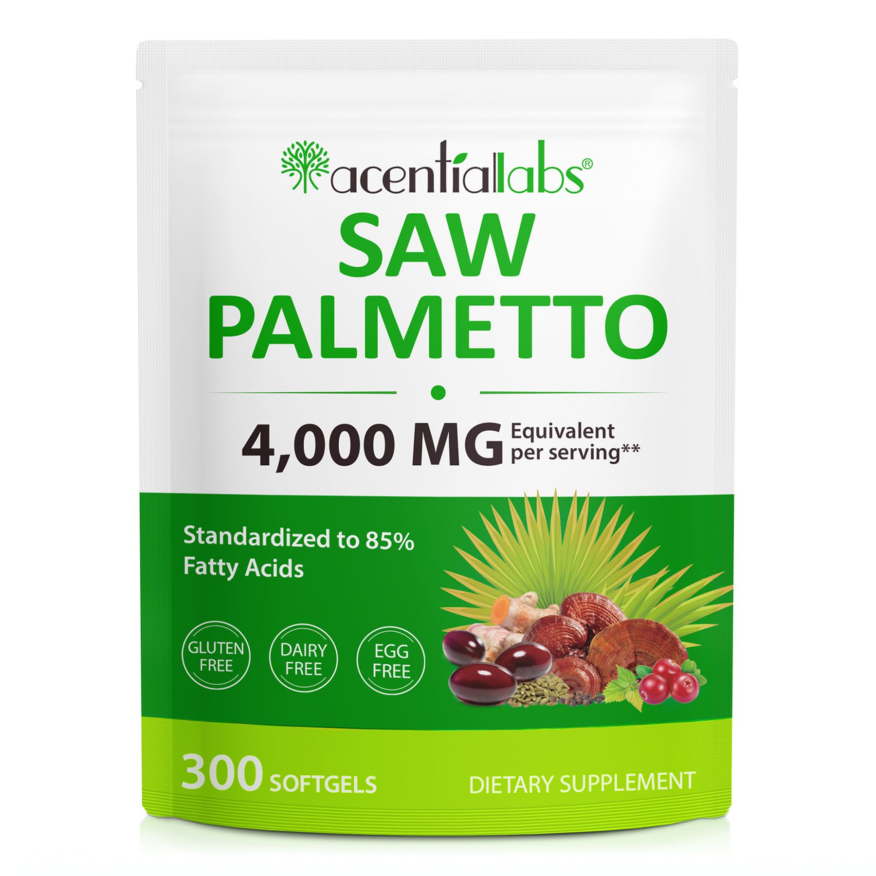 Acentiallabs Capsules molles à haute dose d'extrait de palmier nain et d'huile de pépins de courge