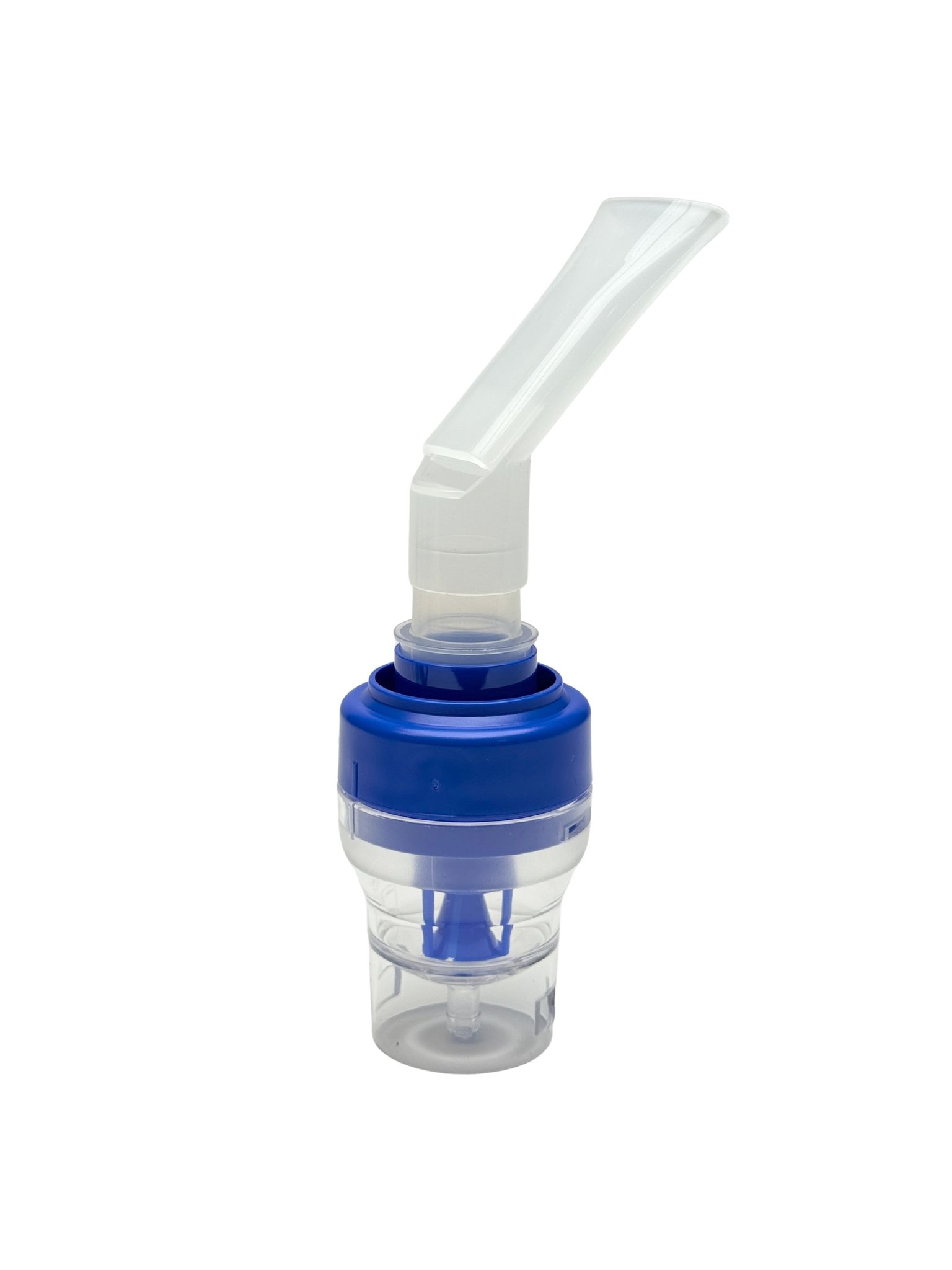 Ensemble de nébuliseur avec couvercle bleu et embout buccal.