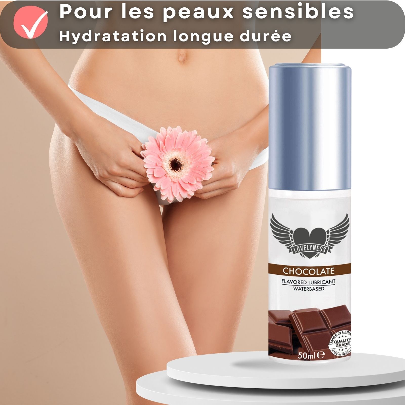 Pour les peaux sensibles. Hydratation longue durée. Flacon avec bouchon argenté. 50ml.
