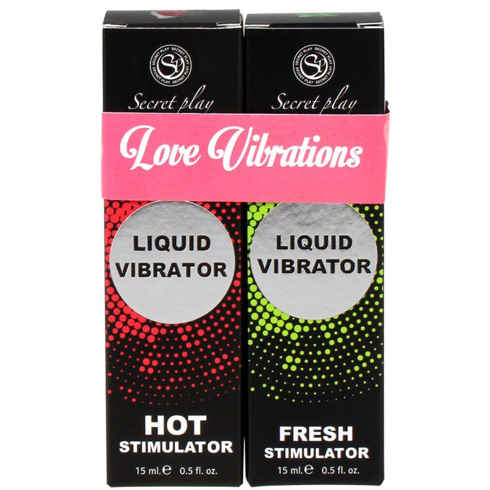 Deux paquets 'Love Vibrations Liquid Vibrator Hot Stimulator' et 'Fresh Stimulator'.