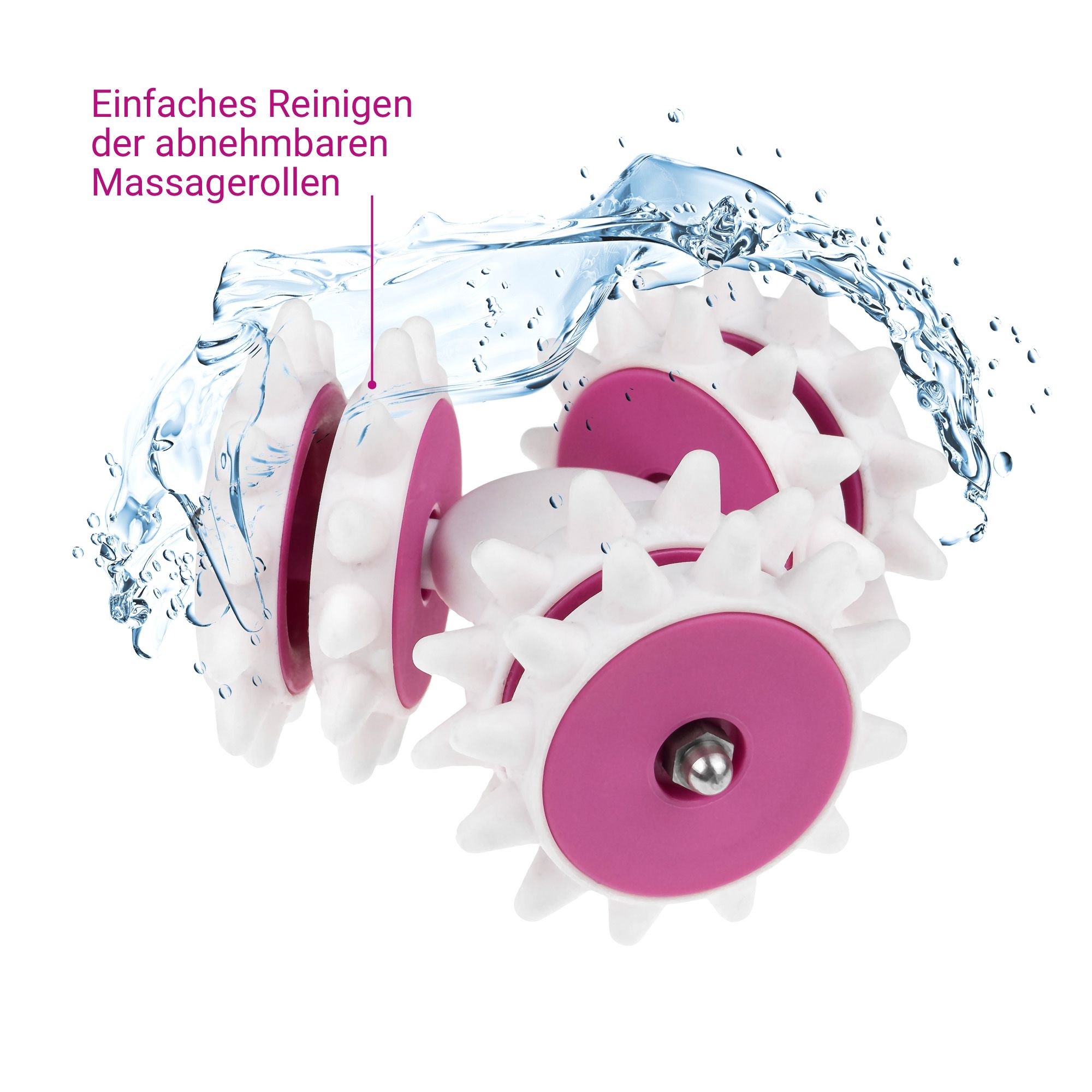 Rouleaux de massage amovibles du Medisana AC 850 nettoyés sous l'eau courante.