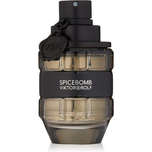 Flacon de parfum en forme de grenade, noir et transparent. Inscription SPICEBOMB VIKTOR&ROLF. Avec pendentif.