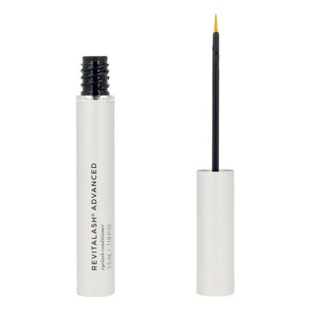 Witte houder met zwarte dop en applicator. Opschrift: RevitaLash Advanced Eyelash Conditioner.