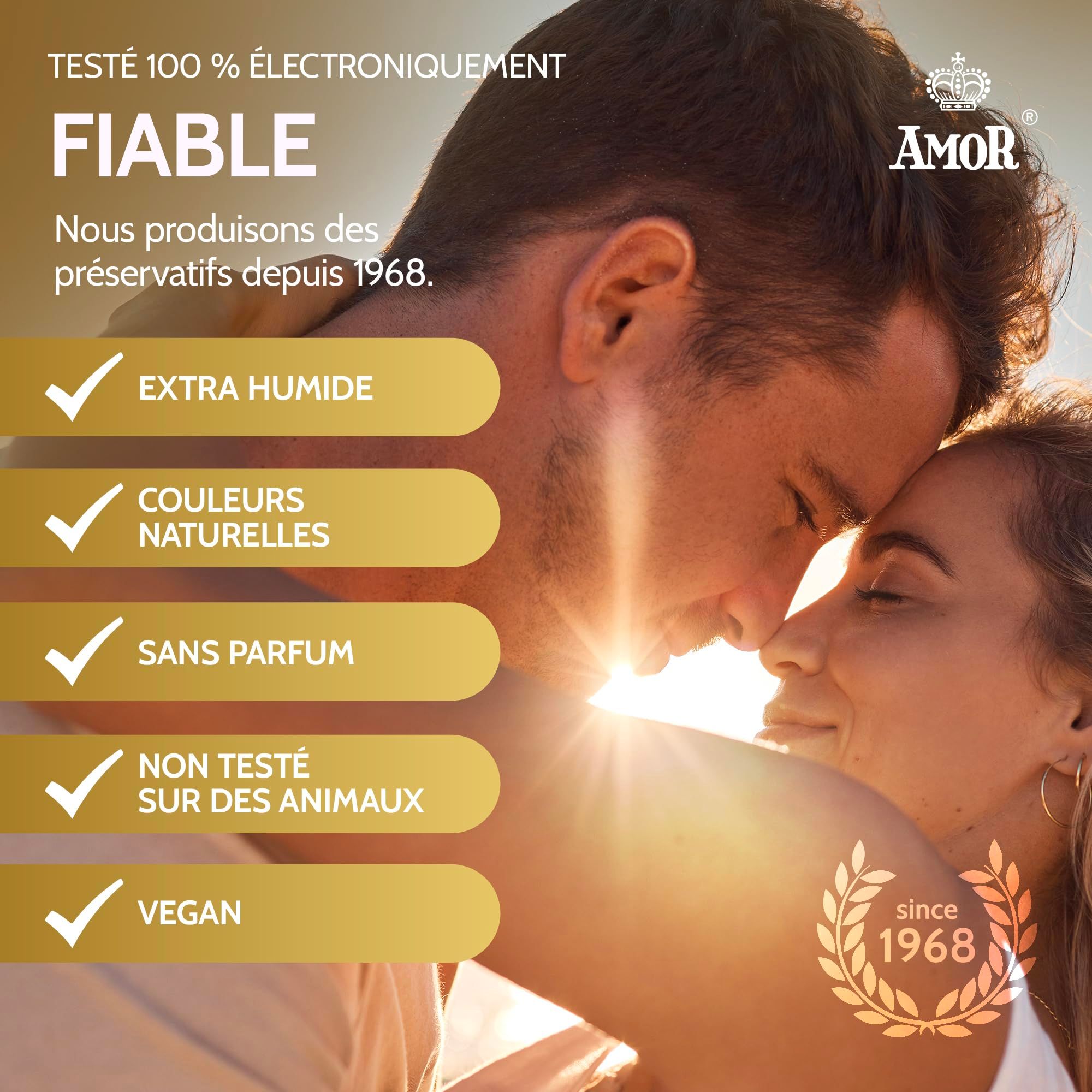 Préservatifs Amor, 100 pièces, 53mm, couleur naturelle, lubrifiés.