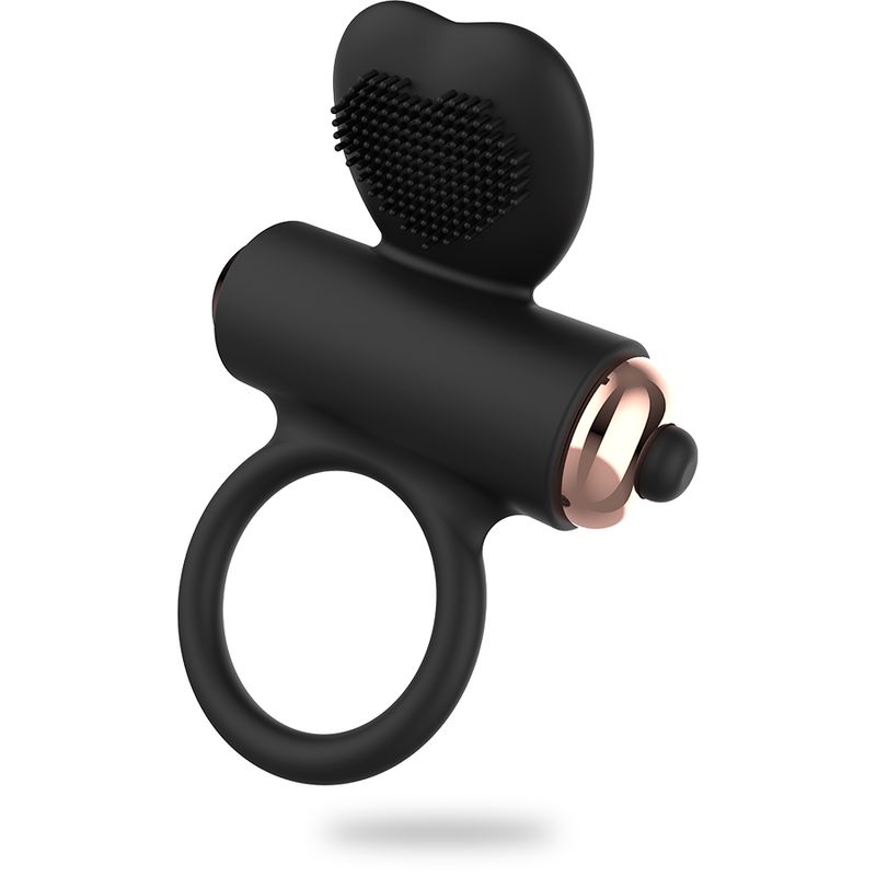 Anneau noir avec applicateur en forme de cœur et accents rose gold.
