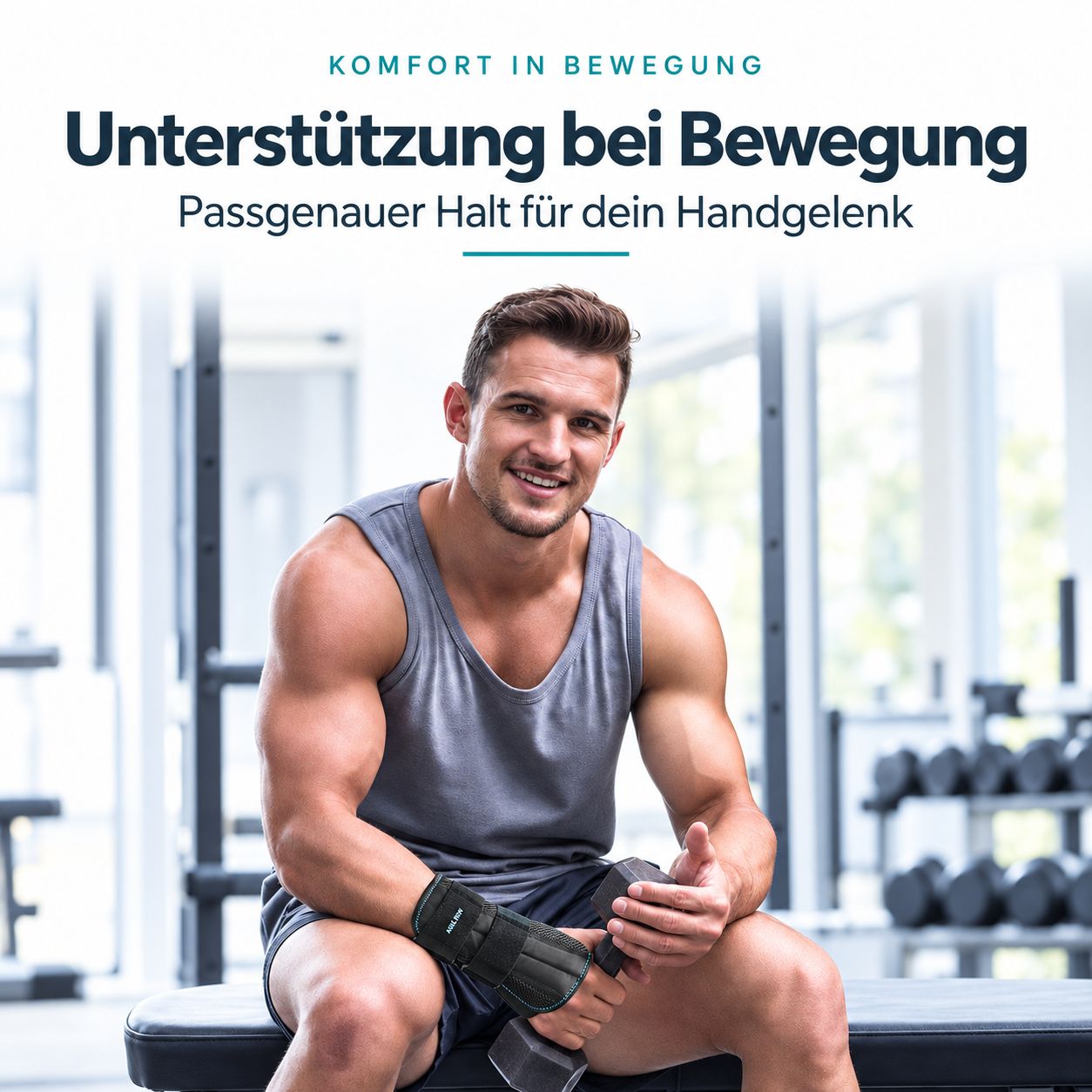 Man met polsbandage in de sportschool. Biedt ondersteuning tijdens inspanning.