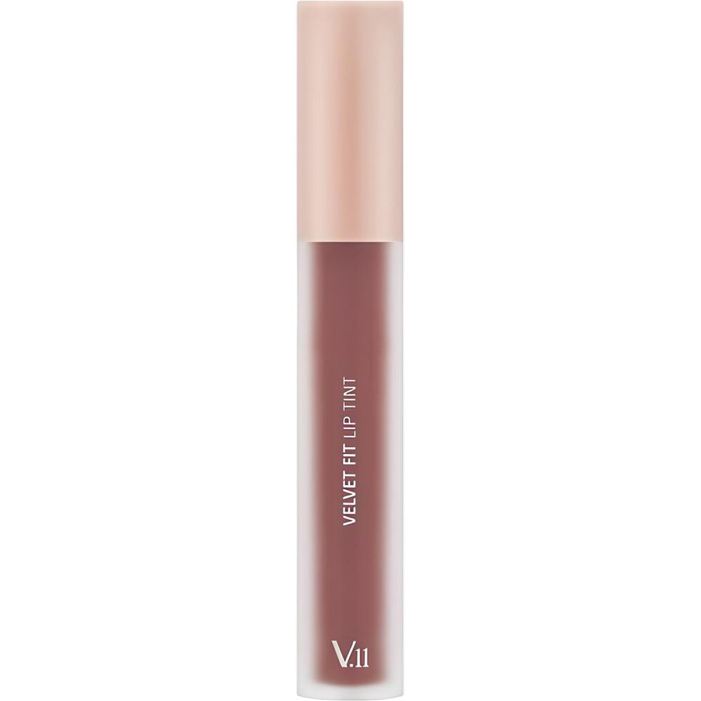 Vloeibare lipstick met matte finish. Transparante tube met roze inhoud en roze dop. Tekst: Velvet Fit Lip Tint.