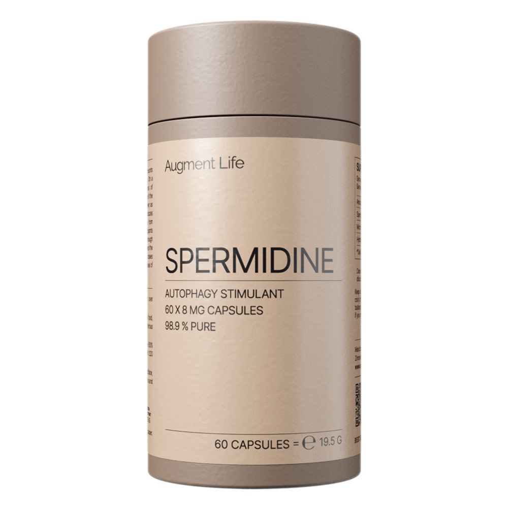Flesje spermidine supplement, 60 capsules, 8 mg per capsule, 98,9% puur.
