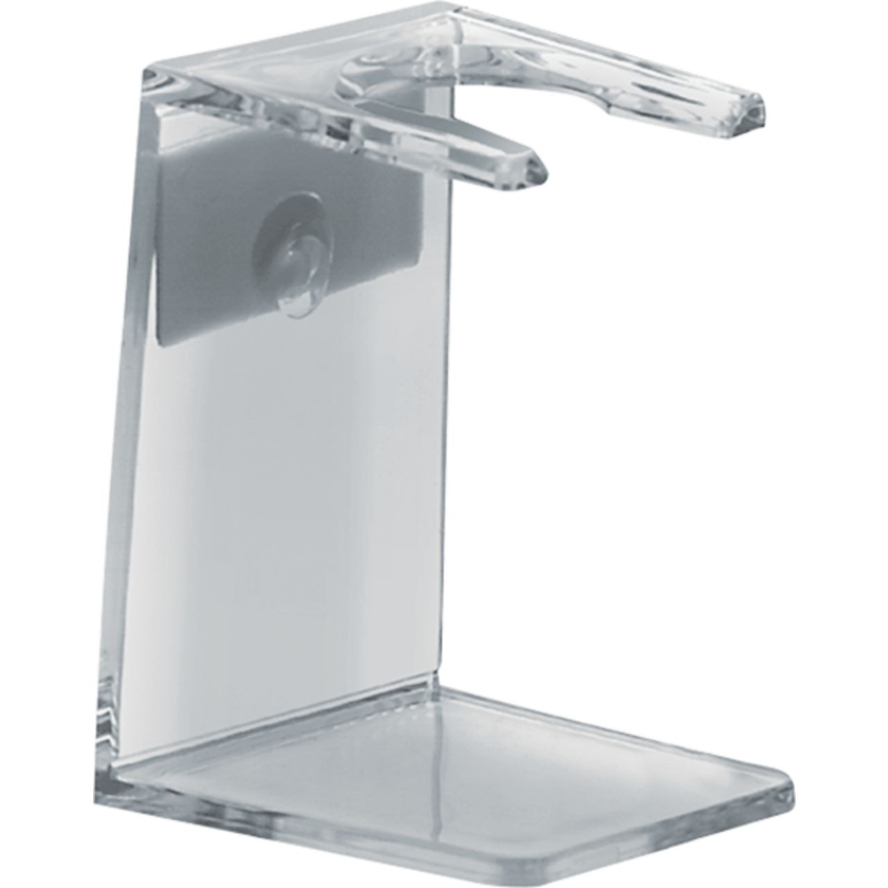 Transparante acryl houder voor scheerkwast met U-vormige inkeping.