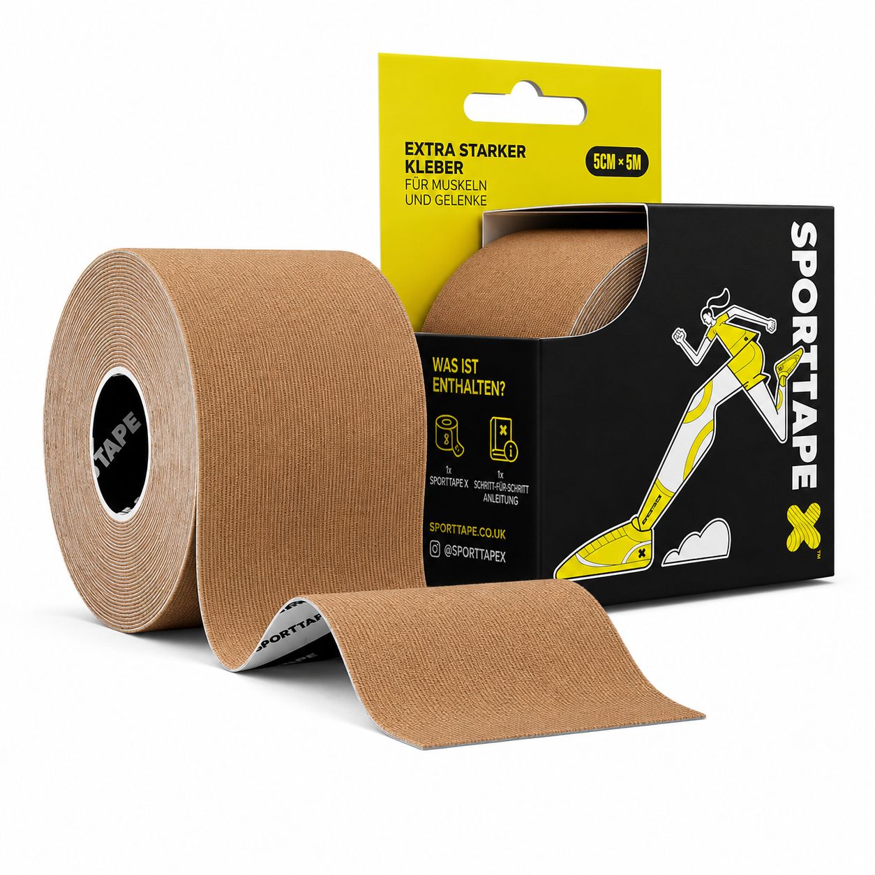 Rouleau et emballage de tape de kinésiologie SPORTTAPE, beige clair, 5cm x 5m.