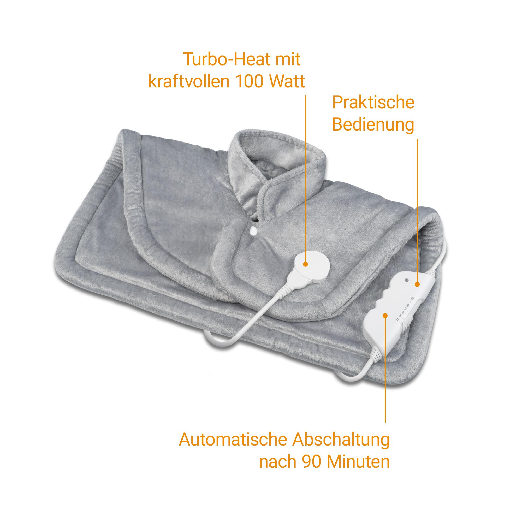 Coussin chauffant gris avec contrôleur, Turbo-Heat 100W, arrêt automatique après 90 min.