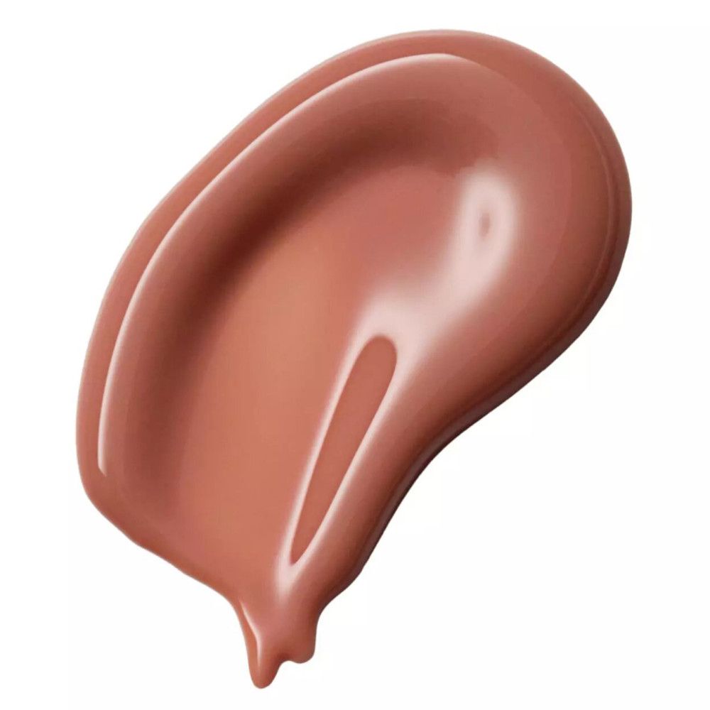 Uitgesmeerde klodder roze lipgloss. Glanzend oppervlak. Druppelvormige afwerking.