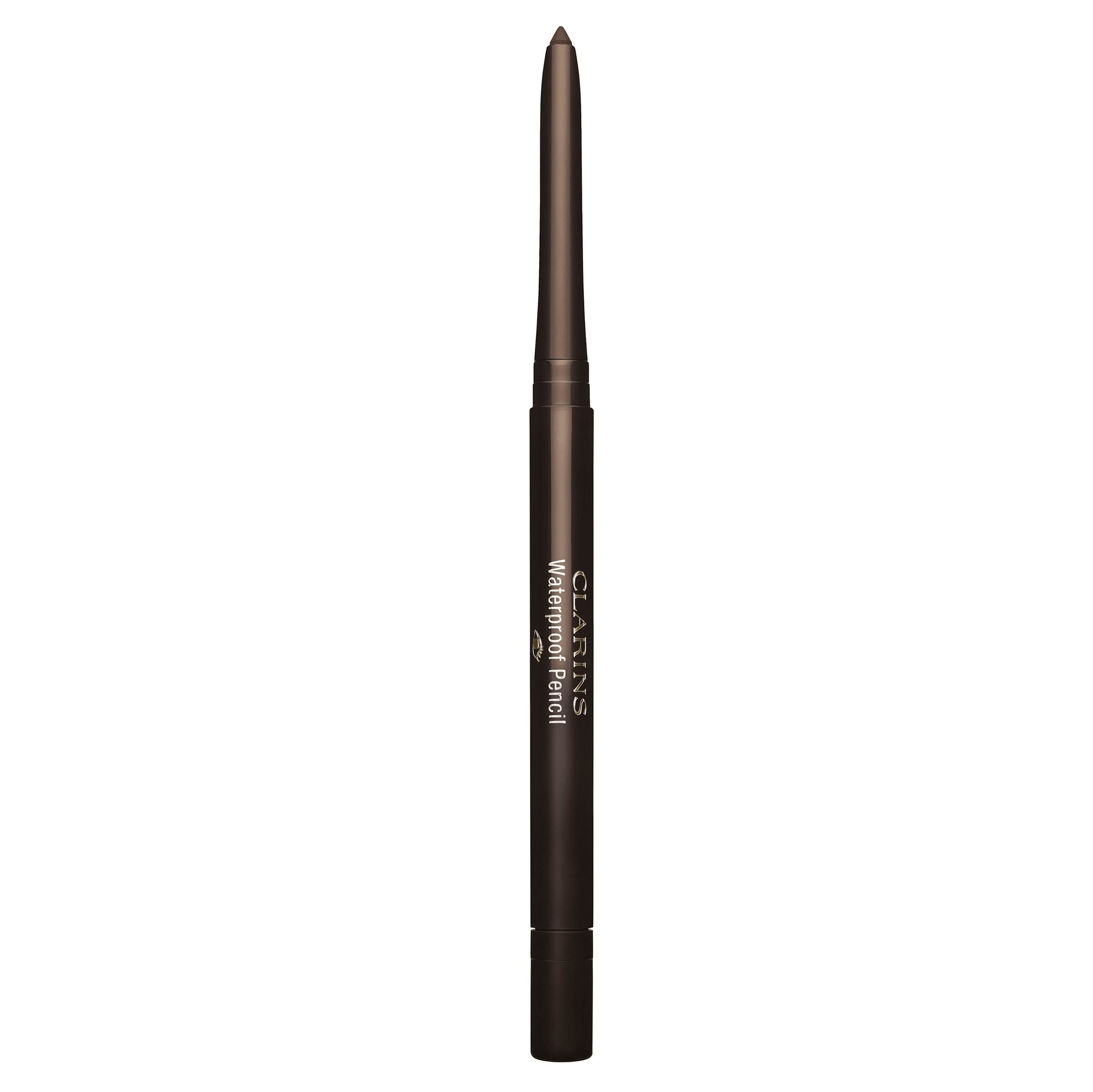 Bruine, waterproof potlood. Opschrift: Clarins Waterproof Pencil.