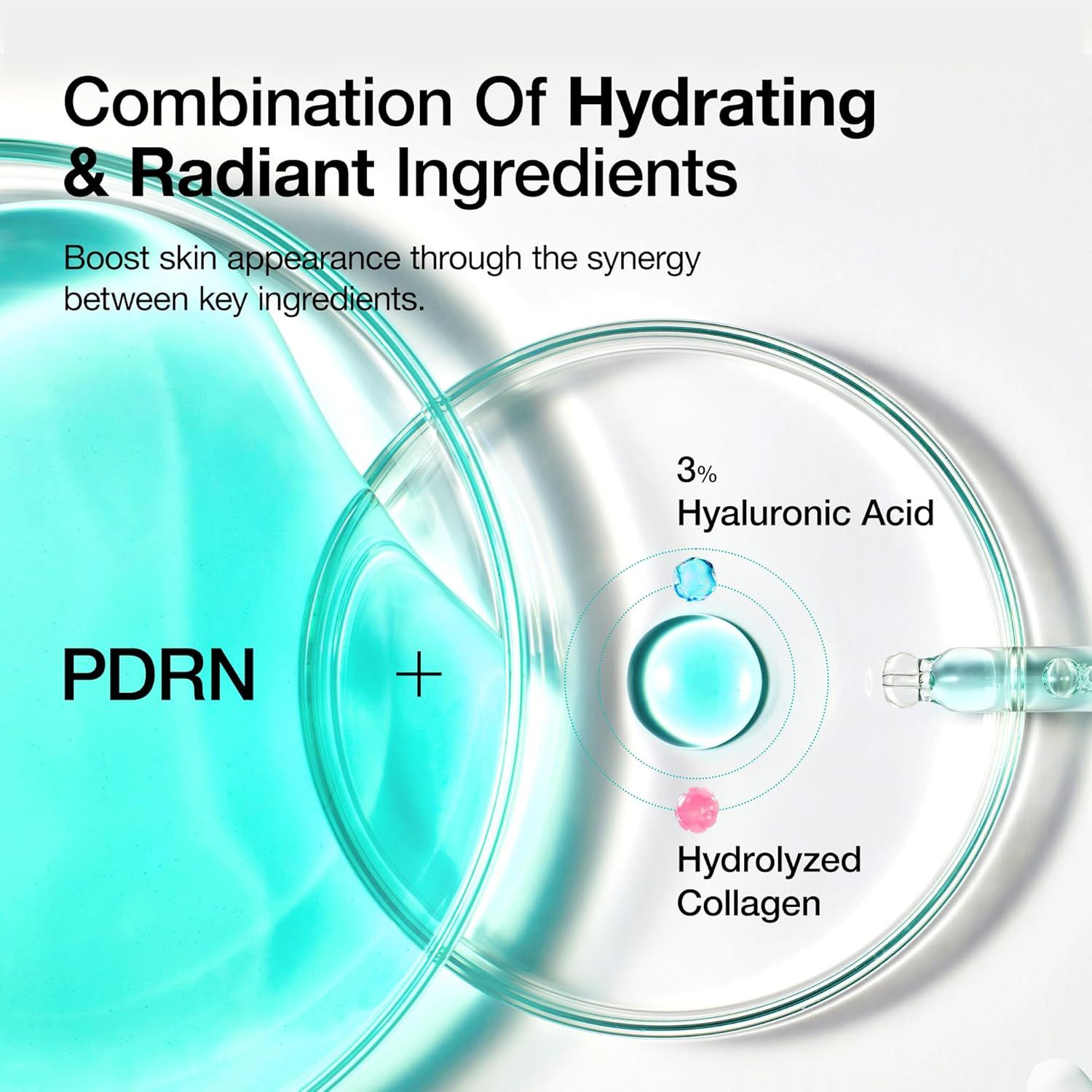 PDRN, acide hyaluronique à 3% et collagène hydrolysé dans une boîte de Pétri.