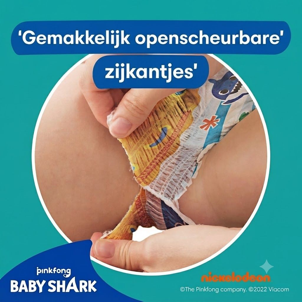 Pampers Splashers: makkelijk afscheurbare zijkanten voor snelle verwijdering.