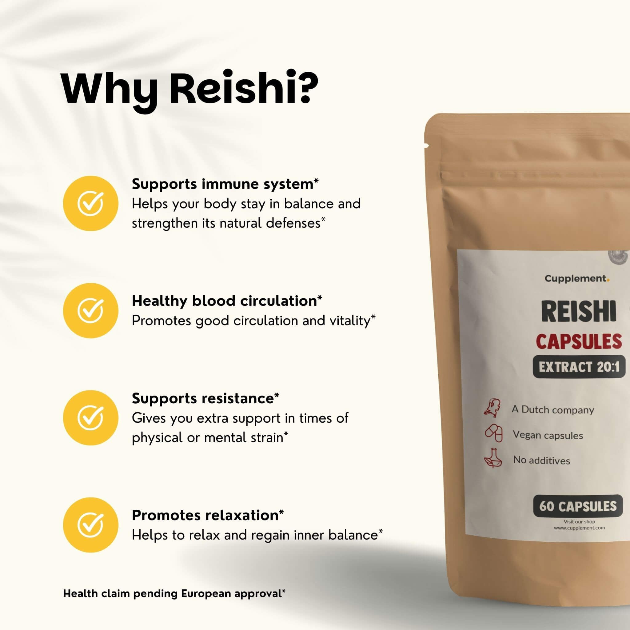 Gélules de Reishi. Soutient le système immunitaire, la circulation, la résistance et la relaxation. 60 gélules.