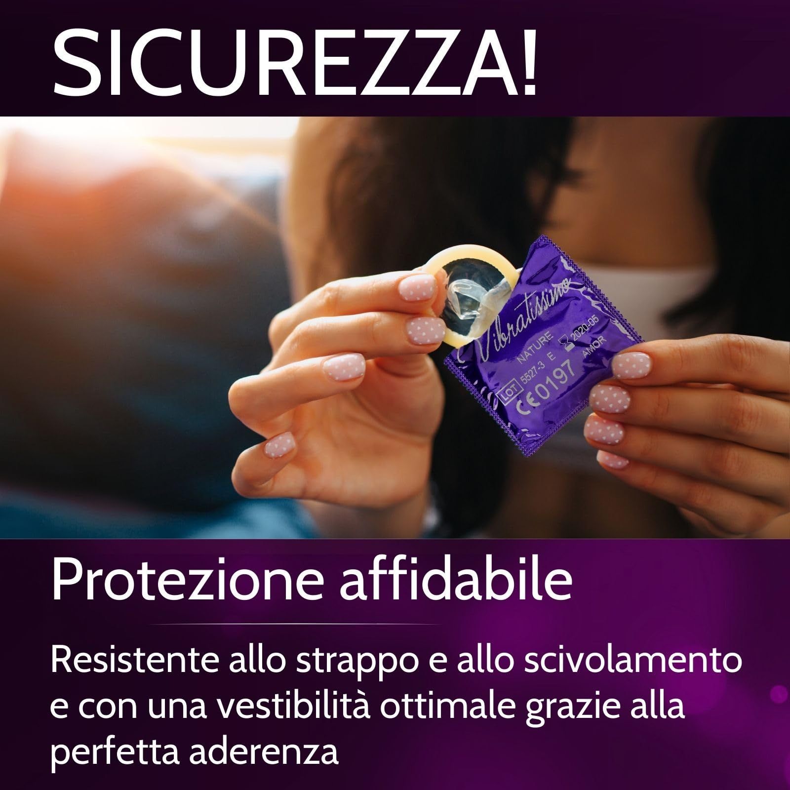 Préservatif Vibratissimo : Transparent, anatomique, résistant, antidérapant, pour un ajustement optimal.