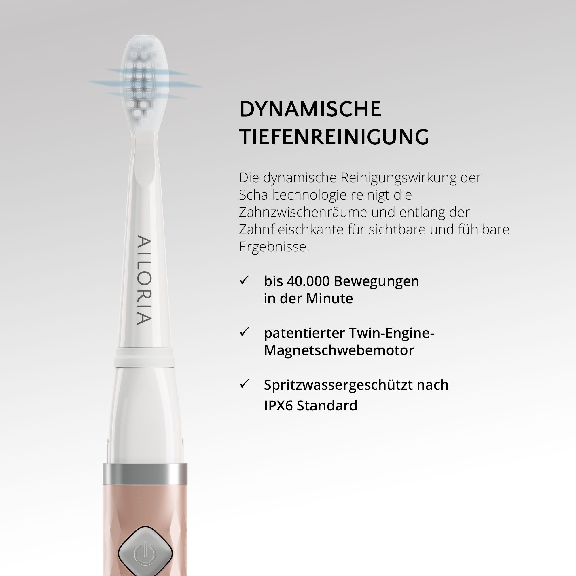 Brosse à dents sonique AILORIA avec nettoyage dynamique en profondeur, 40 000 mouvements/minute.