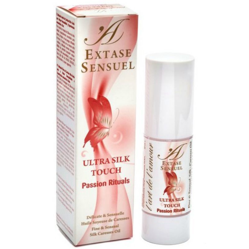 Extase Sensuel Ultra Silk Touch fles en doos met vlinderontwerp.