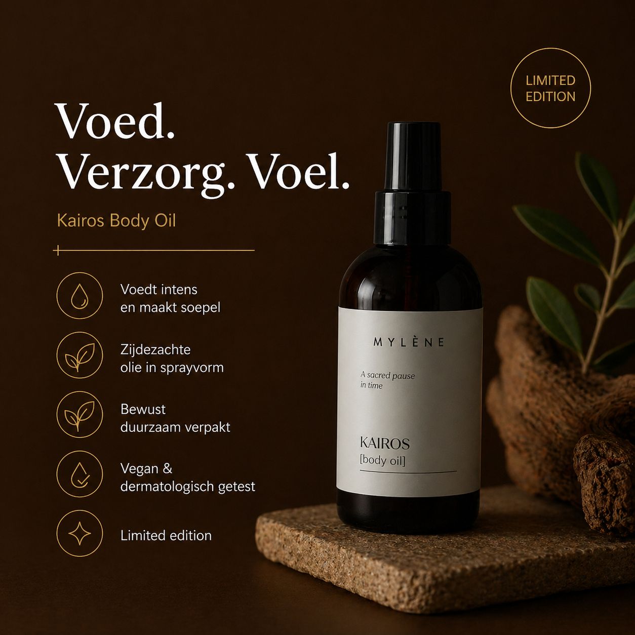 Kairos douchegel in donkere fles met pompdispenser.