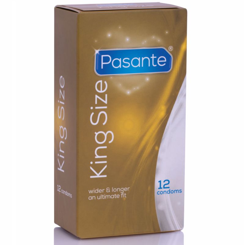Paquet de préservatifs Pasante King Size. 12 préservatifs. Emballage doré.