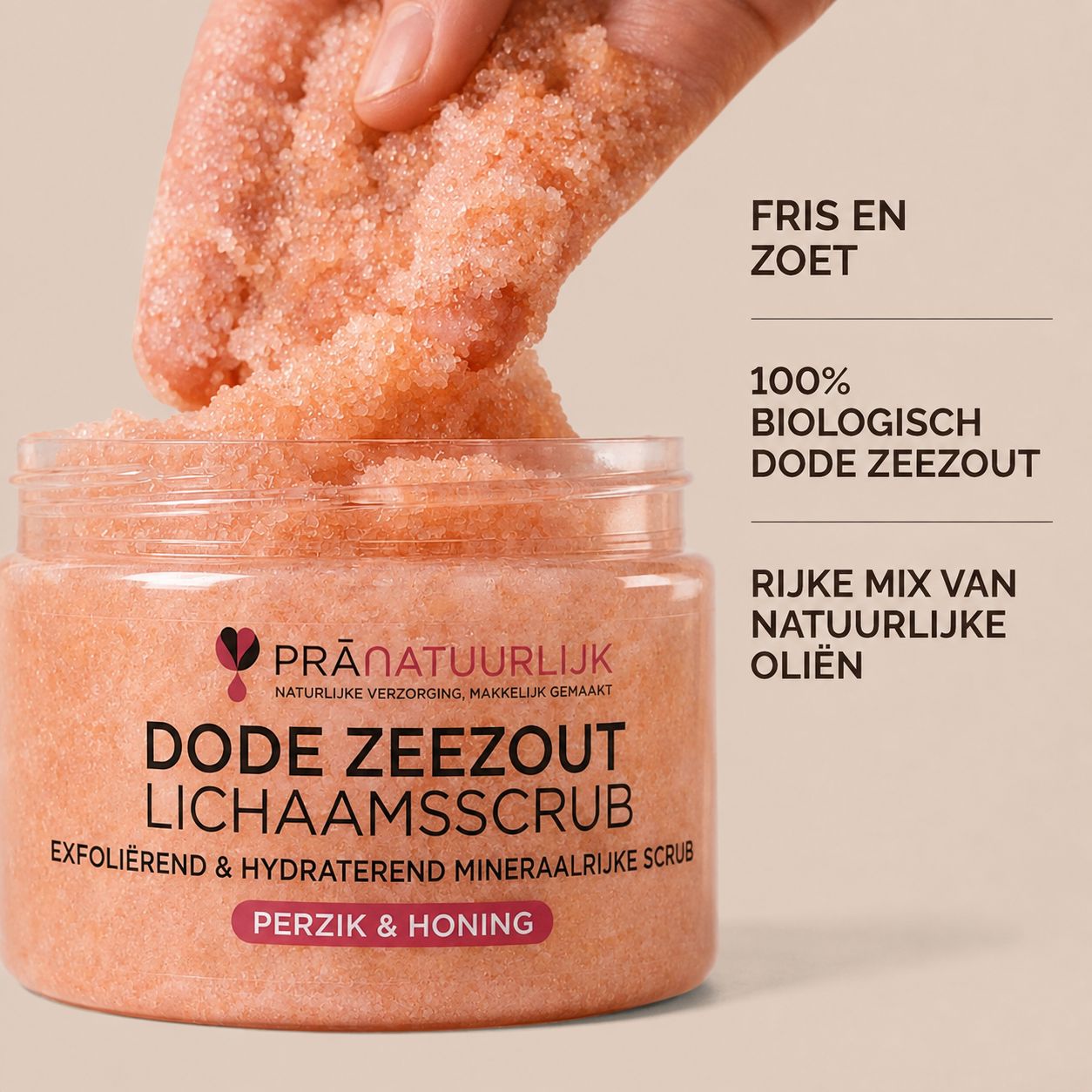 PraNaturals Scrub: Fris en zoet, 100% biologisch Dode Zeezout.