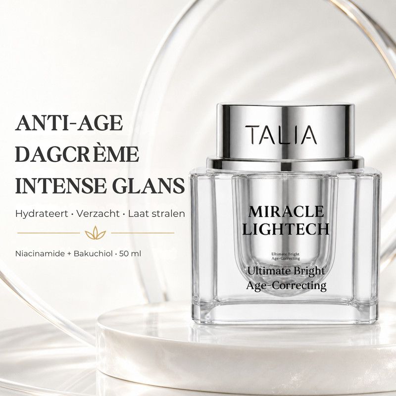 Talia Miracle Lightech Age Correcting crème: Niacinamide, Vitamine C, Bakuchiol, Peptiden.