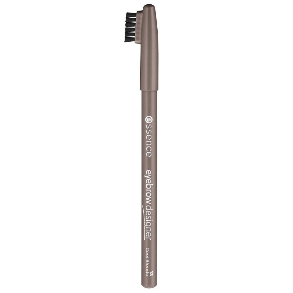 Crayon à sourcils Essence. Crayon gris avec brosse. Inscription : eyebrow designer, cool blonde 13.