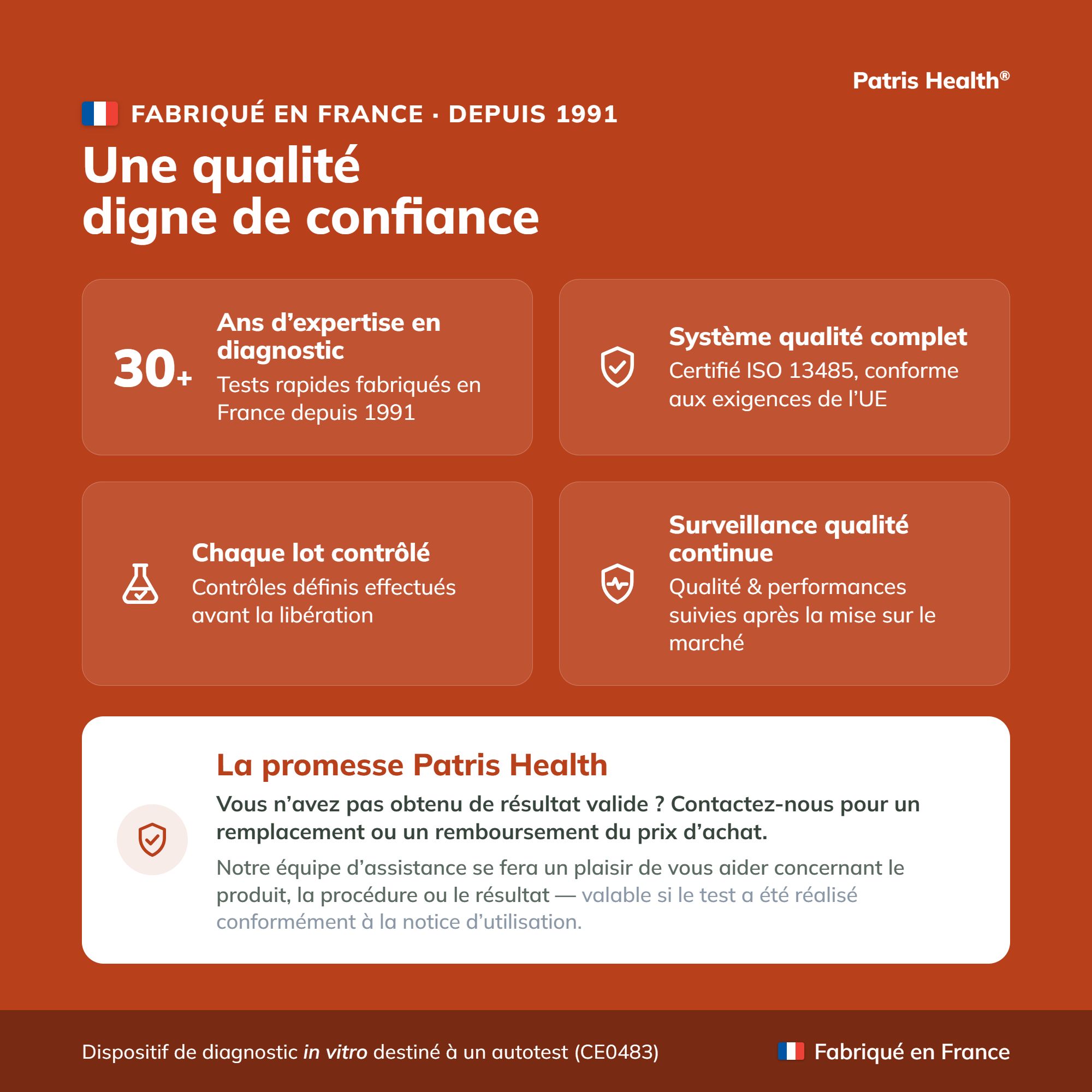 Précautions autotest PSA : Diagnostic in vitro uniquement, externe, suivre les instructions.
