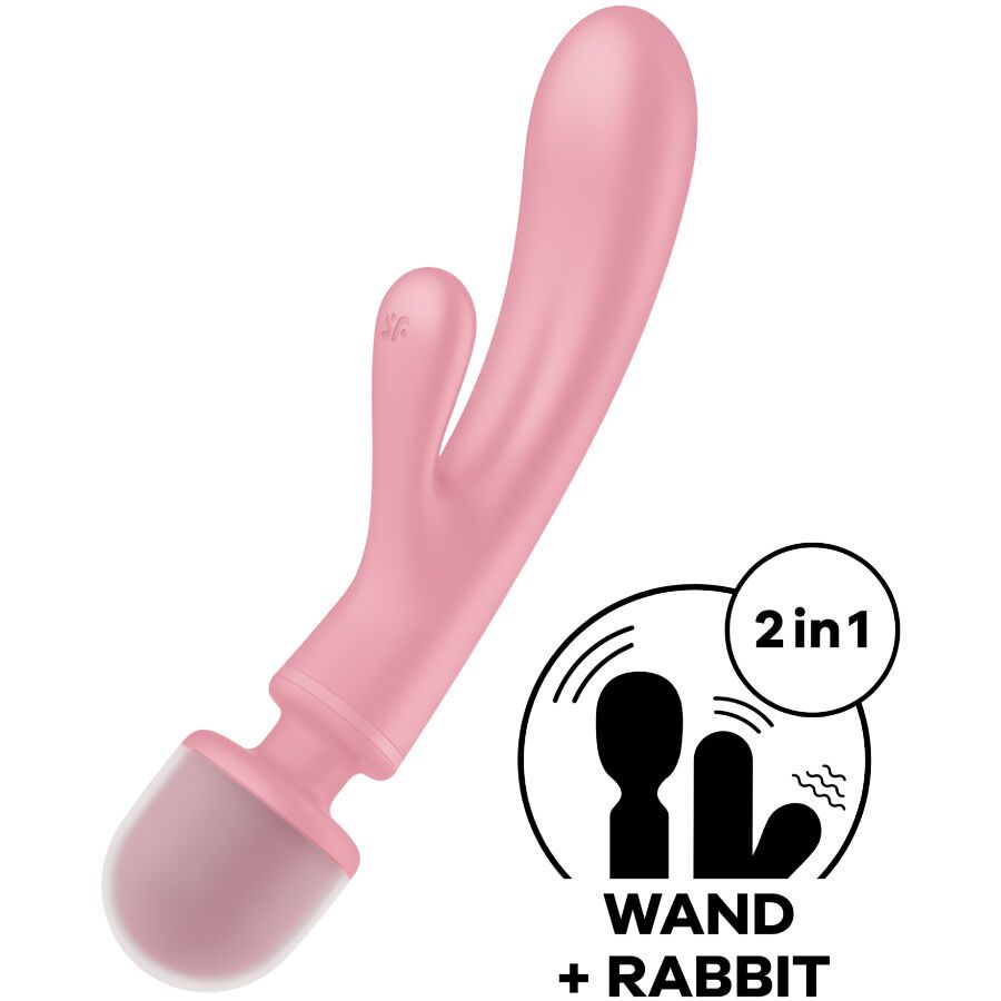 Vibrateur rose avec deux fonctions. Une partie pour la stimulation externe, l'autre pour l'interne.