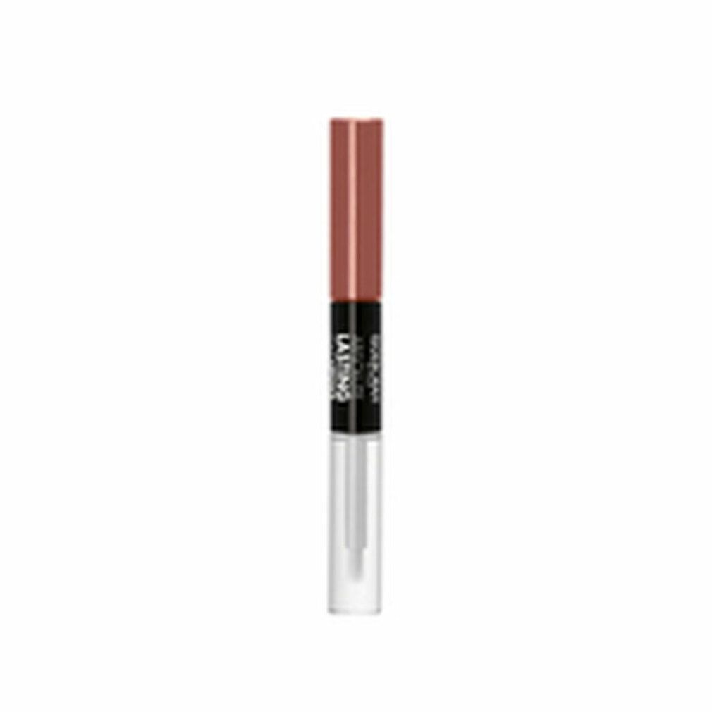 Deborah Milano Absolute Lasting Liquid Lipstick 09. Dubbele lipstick. Bruine tint. Zwart middendeel met tekst.