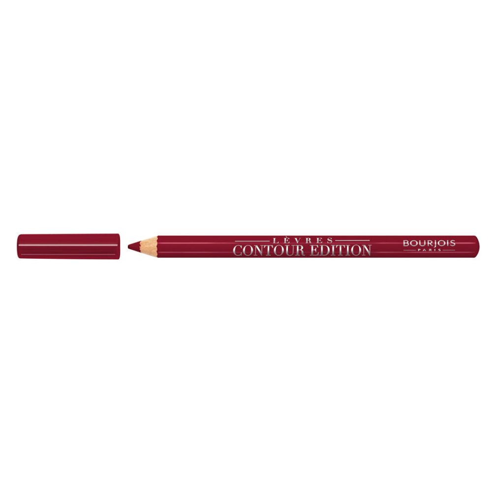 Crayon contour des lèvres rouge, capuchon ouvert. Inscription: Lèvres Contour Edition, Bourjois Paris.