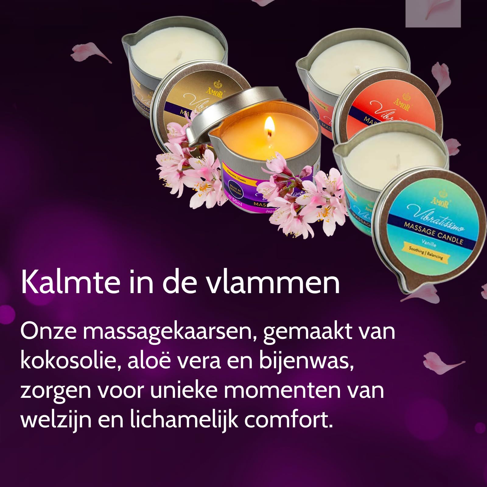 Vibratissimo Massagekaars Peach Grace in metalen blikje, geopend.