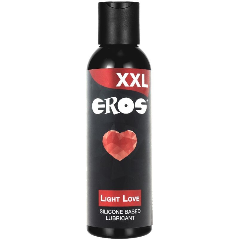 Lubrifiant Eros XXL Light Love à base d'eau dans une bouteille noire avec un symbole de cœur rouge.