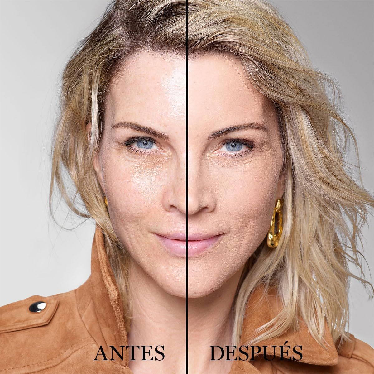 Voor-en-na vergelijking. Gezicht van een vrouw, één kant met make-up, de andere zonder.