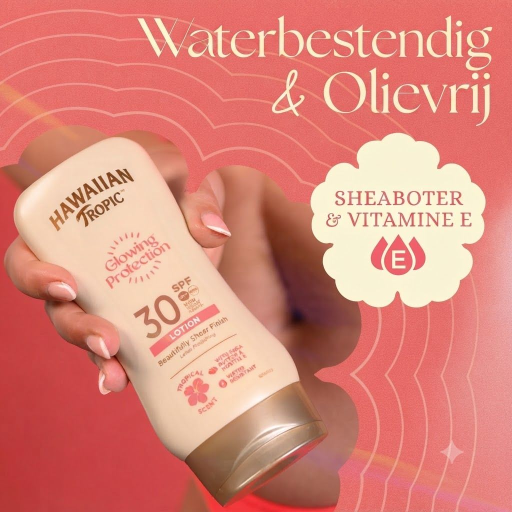 Hawaiian Tropic Glowing Protection Lotion SPF 30, waterbestendig en olievrij, met sheaboter en vitamine E.