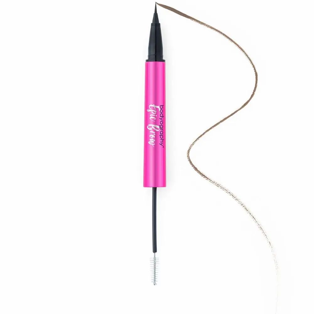 Roze dubbele pen met bruine lijn en borstel. Opschrift: Bodyography Epic Brow.