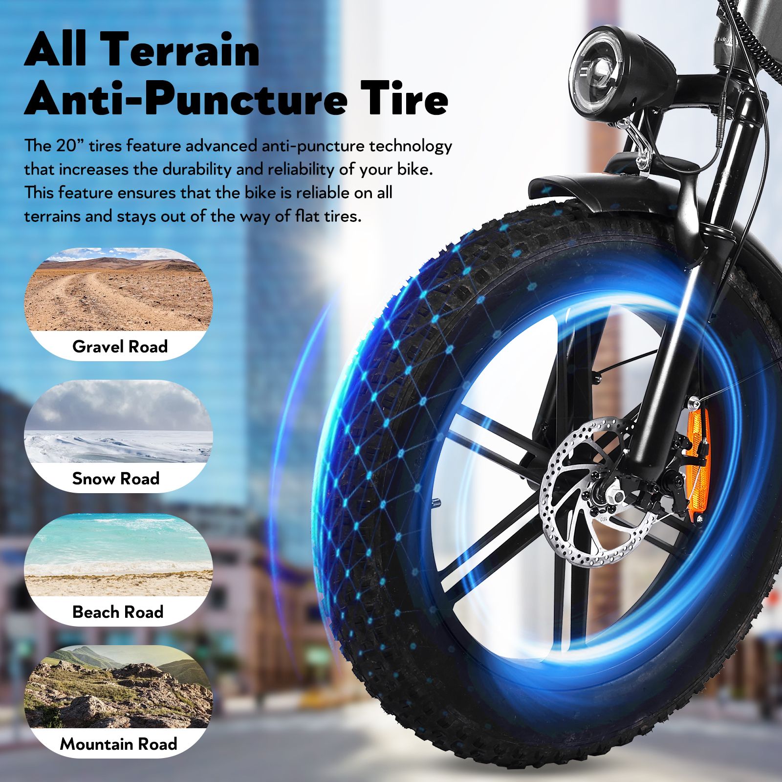 Pneu de vélo OOK-TEK E20. Technologie anti-crevaison. Adapté à diverses routes.