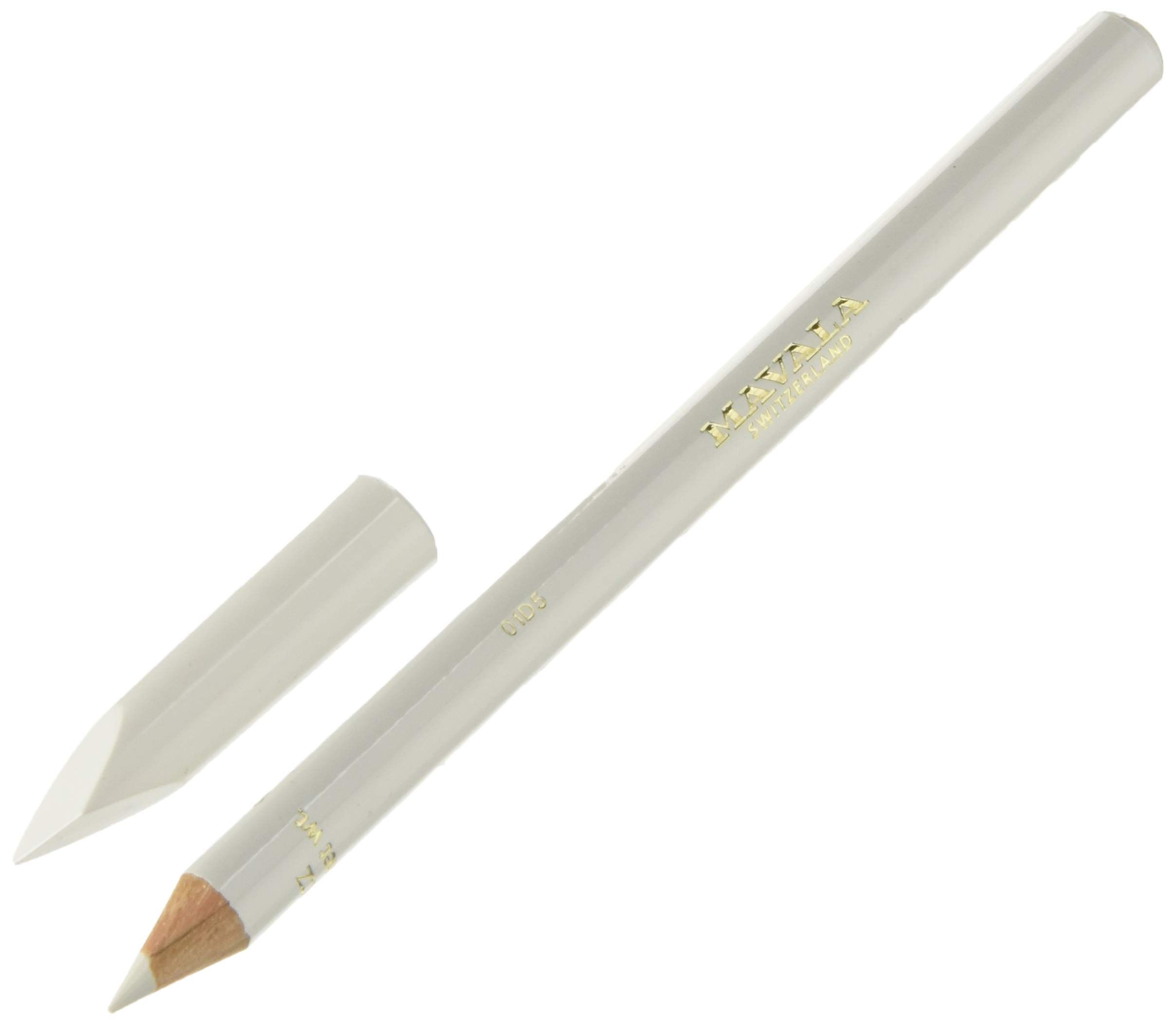 Crayon blanc avec pointe et capuchon. Inscription sur le crayon.