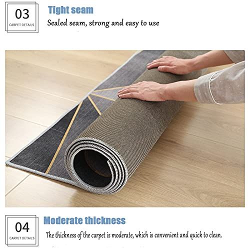 Tapis à motifs géométriques enroulé. Texte : "Tight seam".