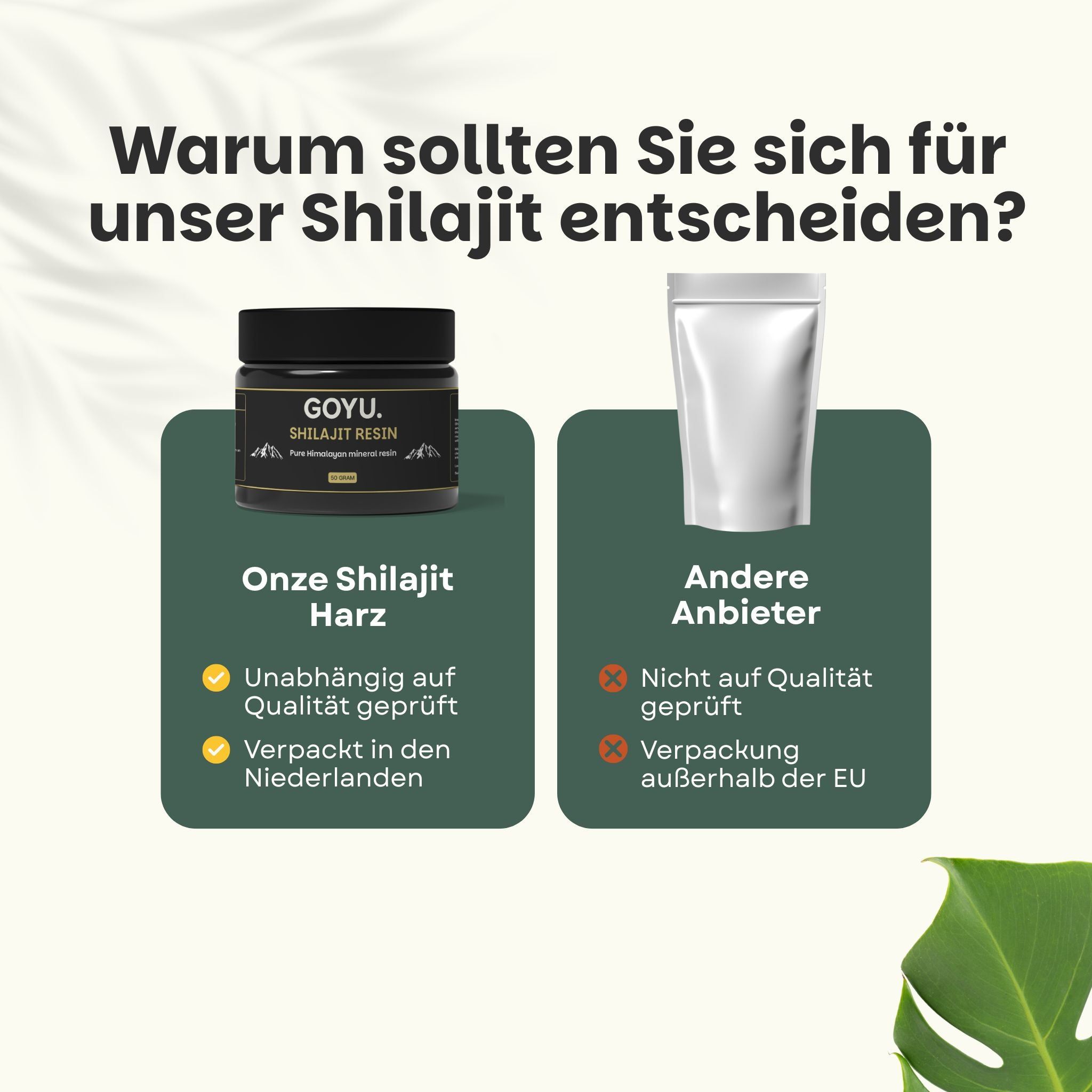 Zwart potje met GOYU Shilajit hars, 50 gram. Etiket met bergen en "Pure Himalayan mineral resin".