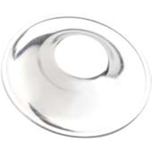Zilverkleurige tepelbeschermer met centrale opening. Ronde vorm met licht gebogen oppervlak.