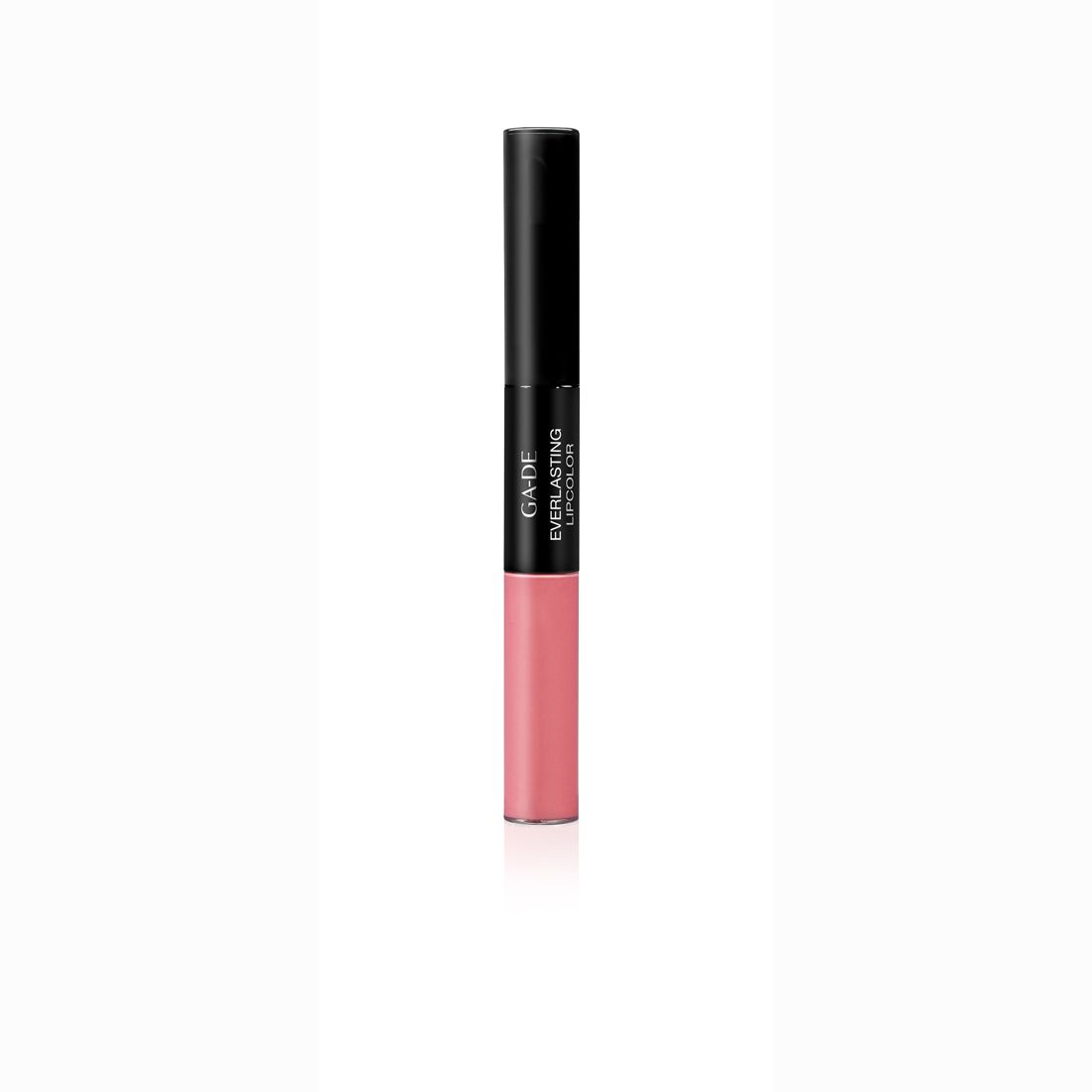 Dubbele lippenstift. Zwarte dop, roze kleur. Opschrift: GA-DE Everlasting Lipcolor.