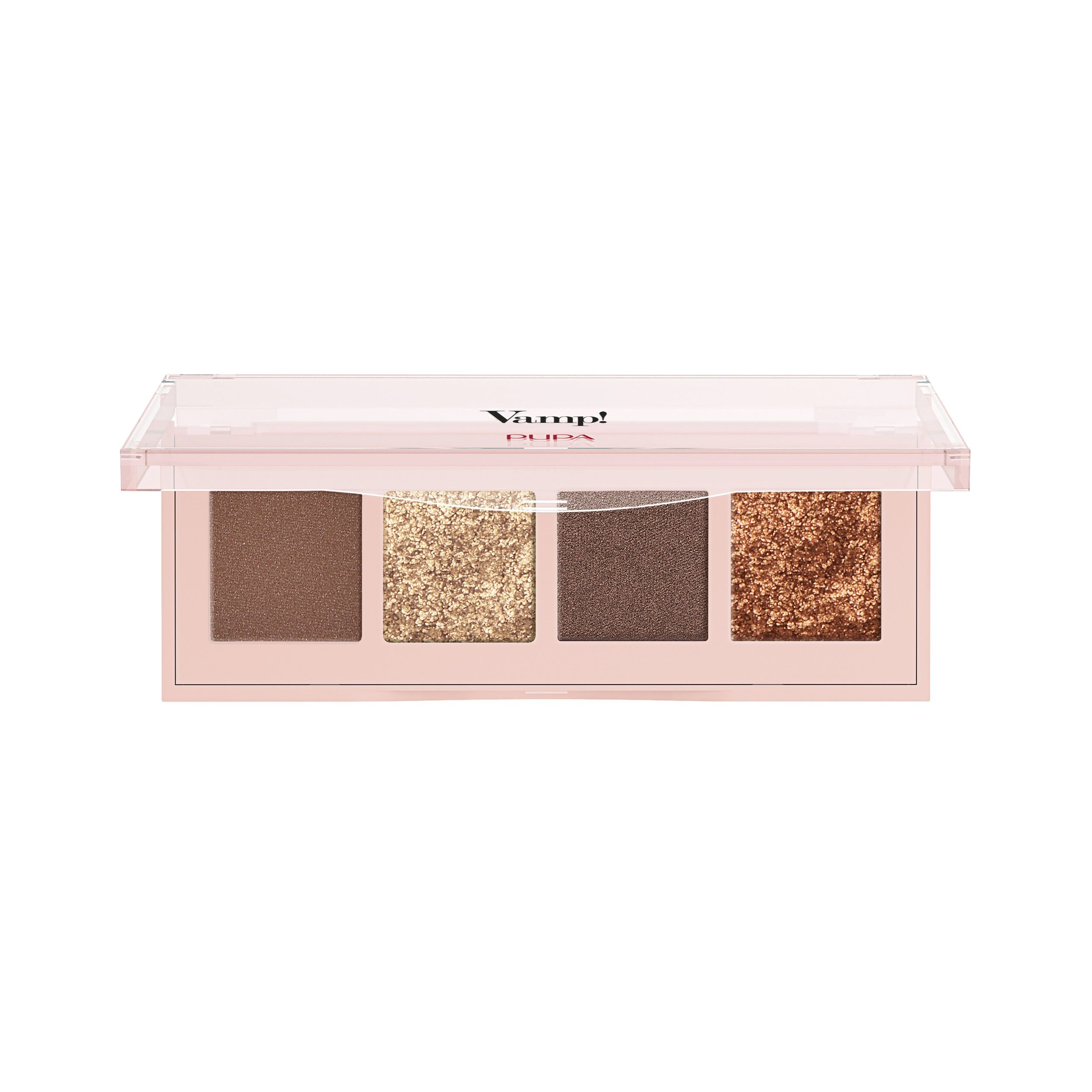 Pupa oogschaduwpalette met vier glinsterende en matte bruine tinten.
