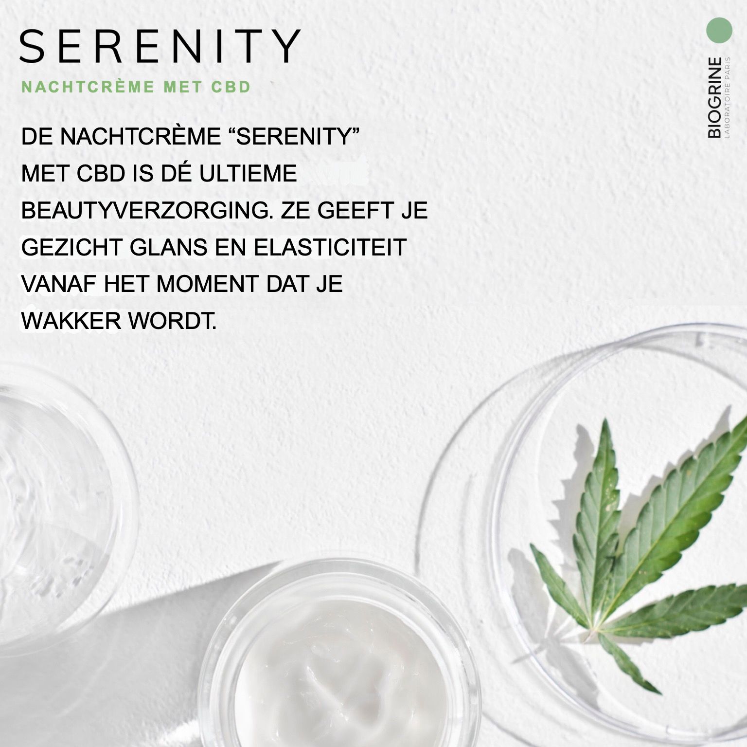 BIOGRINE "SERENITY" – Revitaliserende nachtcrème met CBD en groene thee