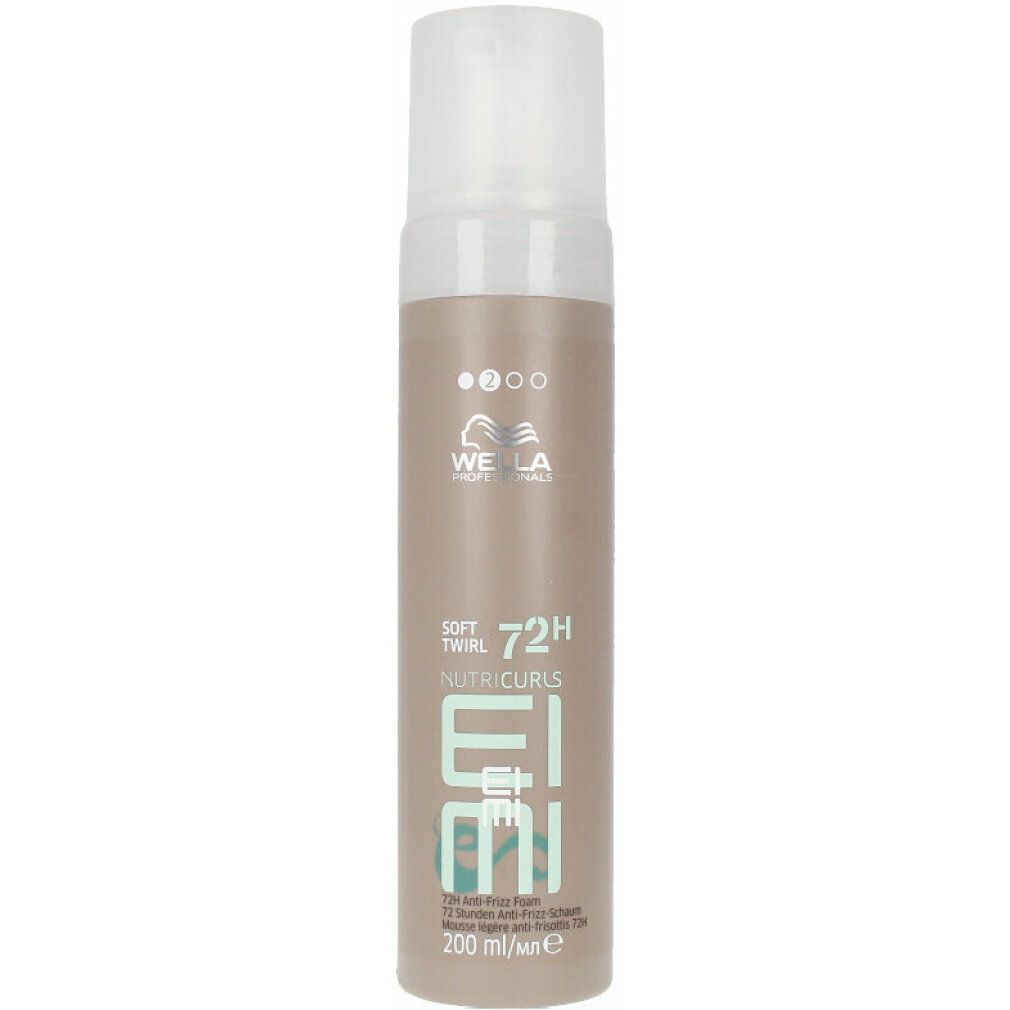 Wella Eimi Nutricurls Soft Twirl. Bruine fles met witte dop. Tekst: Soft Twirl, 72H, Eimi, 200 ml.
