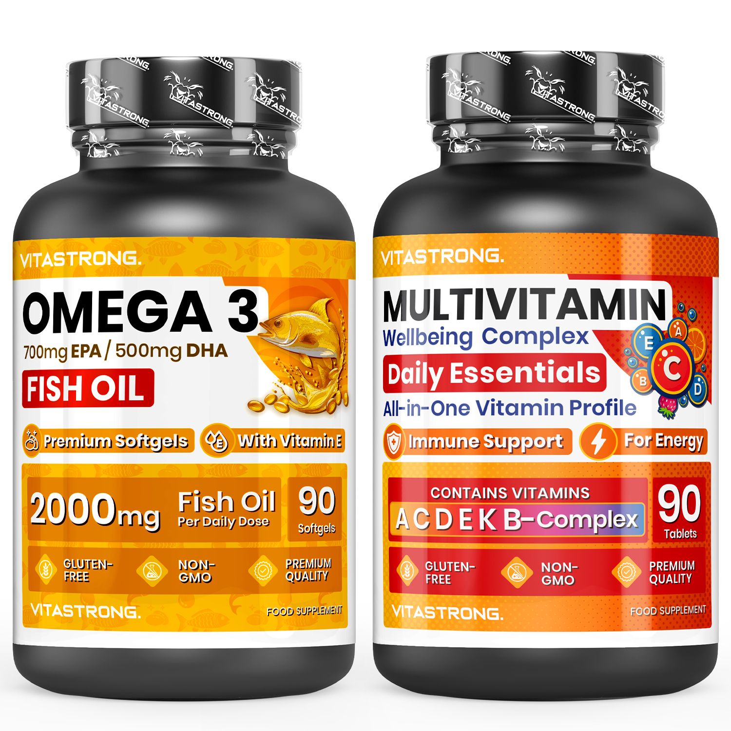 Vitastrong Oméga-3 & Multivitamines, énergie, immunité et EPA + DHA