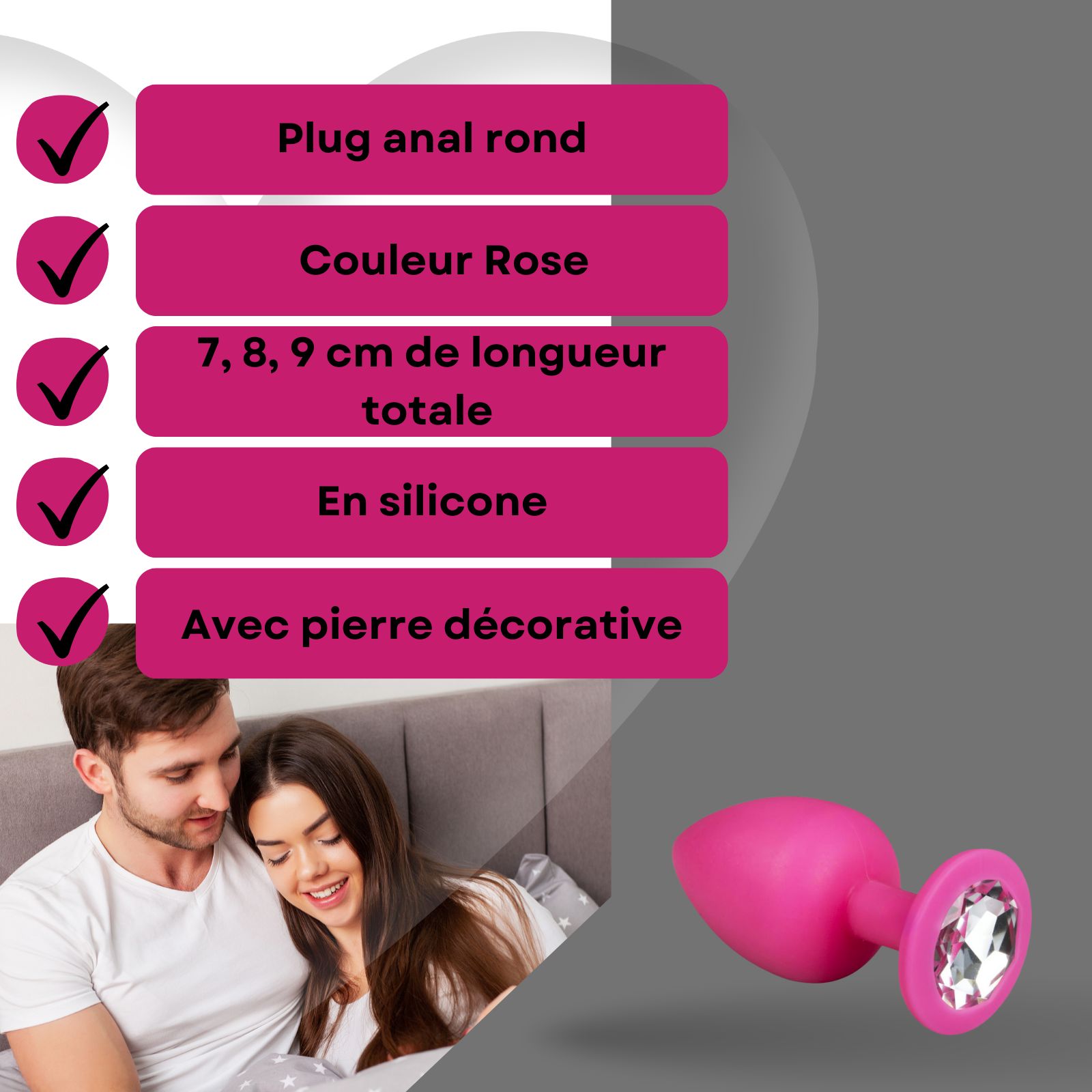 Easytoys - Plug anal en silicone rose avec pierre décorative - SET