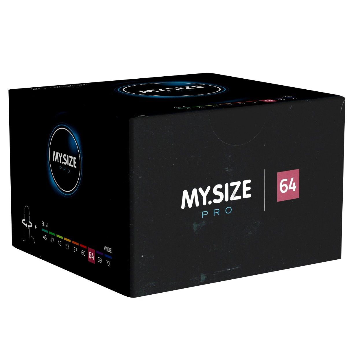 Zwarte doos MY.SIZE PRO. Maat 64 uitgelicht. Maten: 45-72.