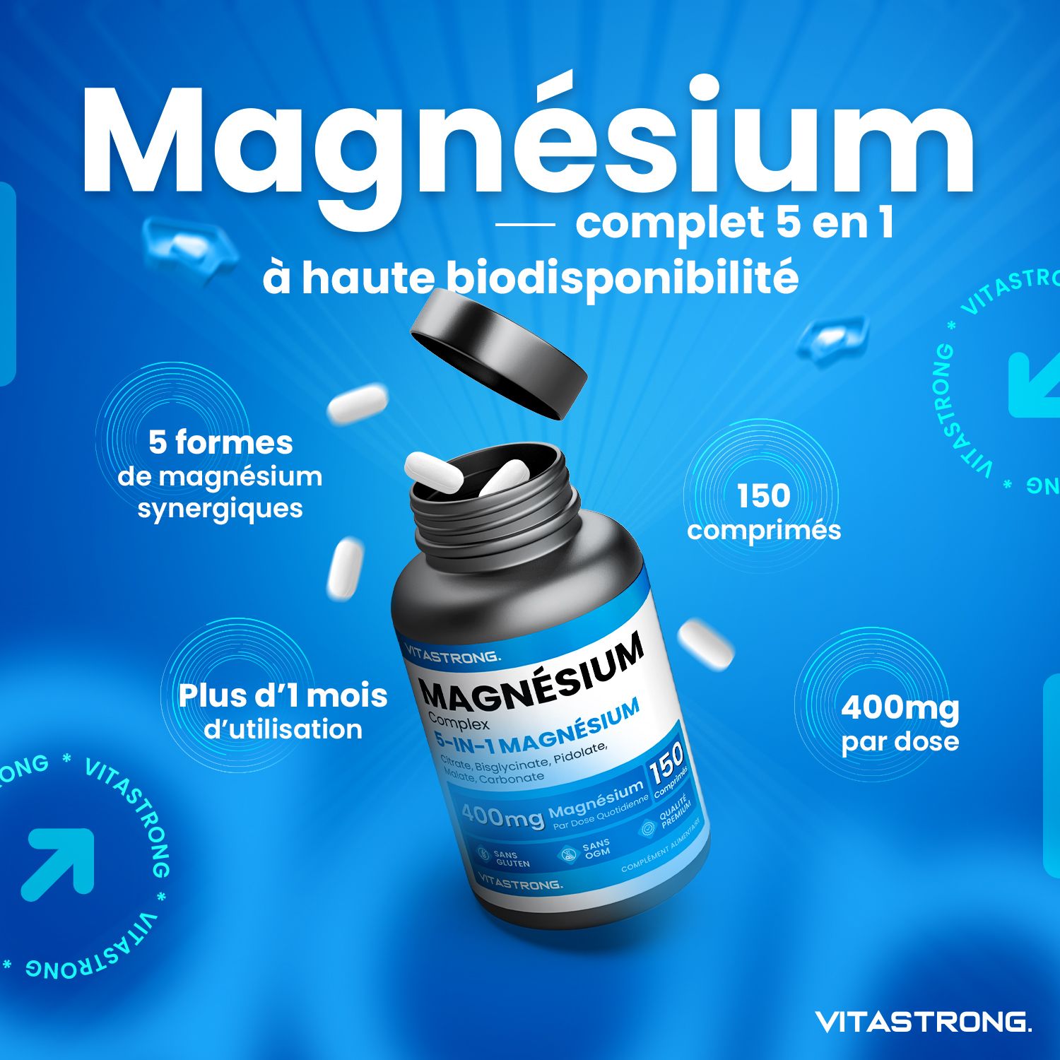Vitastrong Multivitamines & Magnésium 5-en-1 – énergie et absorption optimale